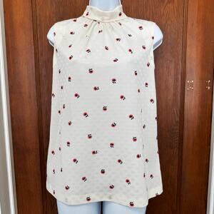 Vintage 1970s Terry Chicago Sleeveless Floral Polka Dot High Neck Blouse Small‎